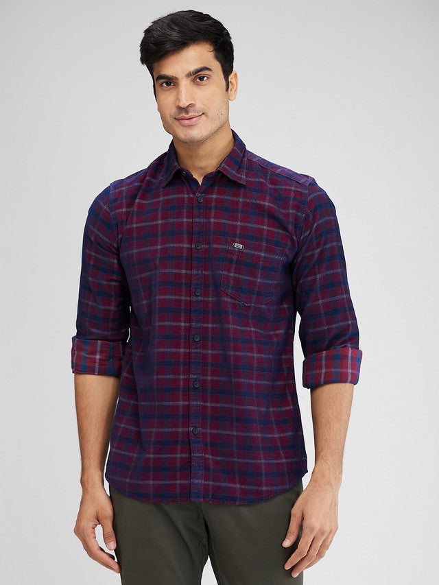 Parx Maroon Checks Slim Fit Cotton Casual Shirt