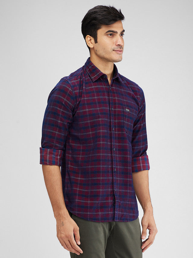 Parx Maroon Checks Slim Fit Cotton Casual Shirt