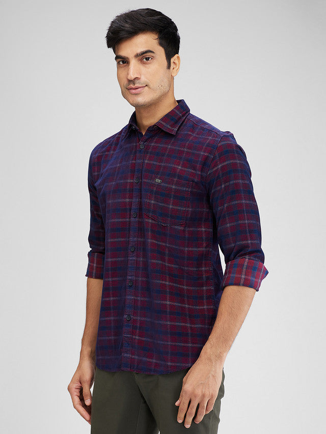 Parx Maroon Checks Slim Fit Cotton Casual Shirt