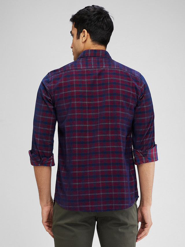 Parx Maroon Checks Slim Fit Cotton Casual Shirt