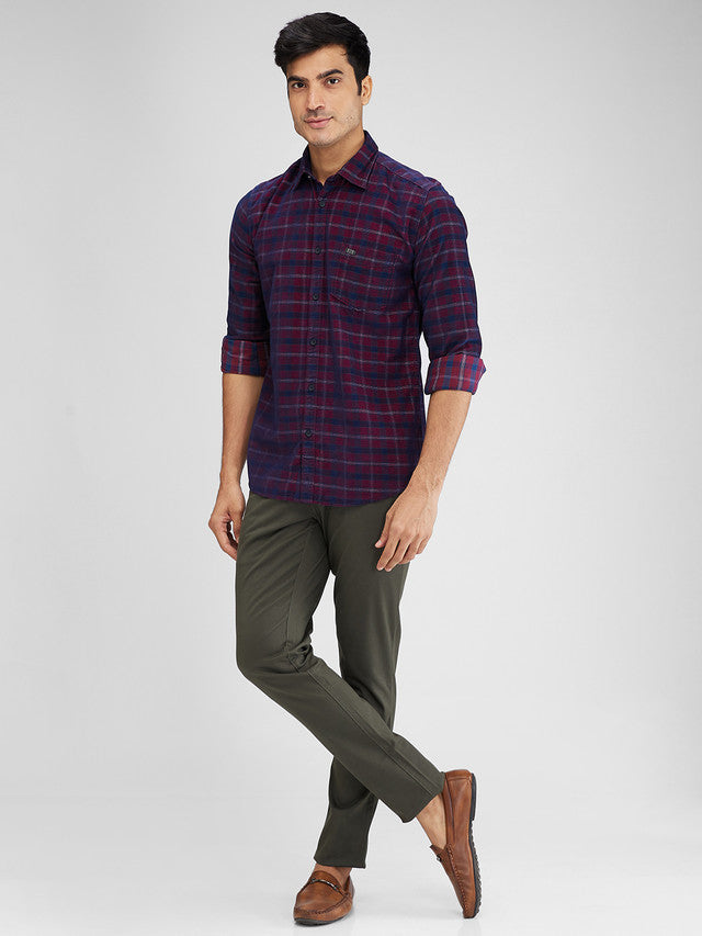 Parx Maroon Checks Slim Fit Cotton Casual Shirt