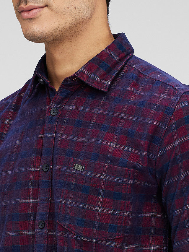 Parx Maroon Checks Slim Fit Cotton Casual Shirt