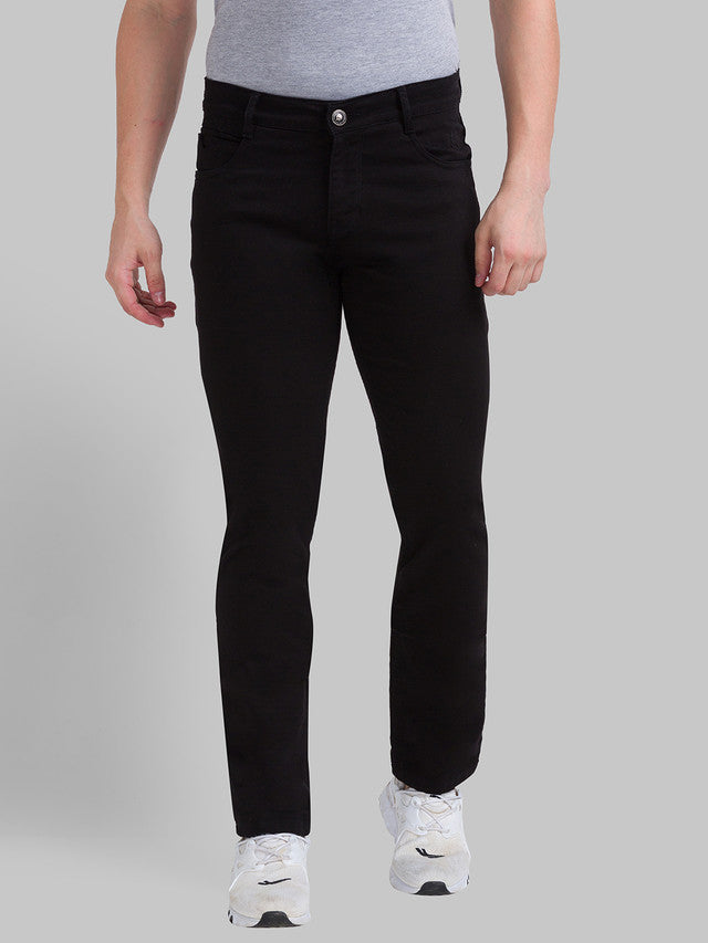 Parx Black Dobby Slim Fit Cotton Blend Jeans