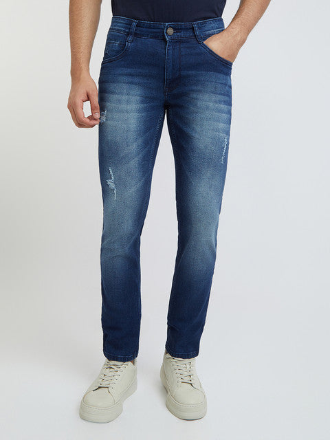 Men Slim Tapered Fit Blue Jeans