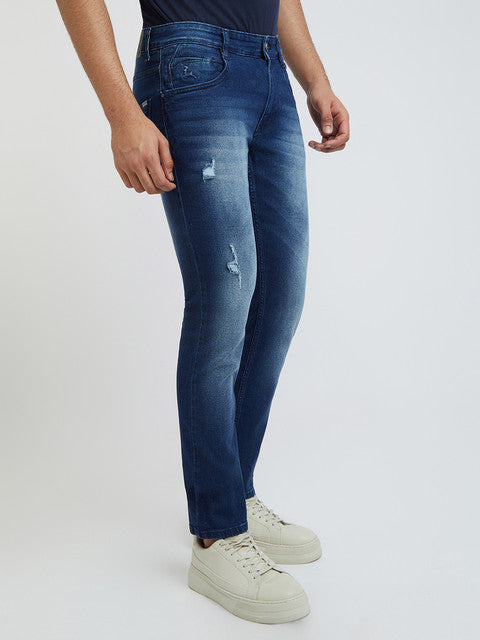 Men Slim Tapered Fit Blue Jeans