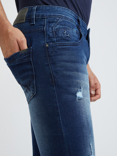 Men Slim Tapered Fit Blue Jeans