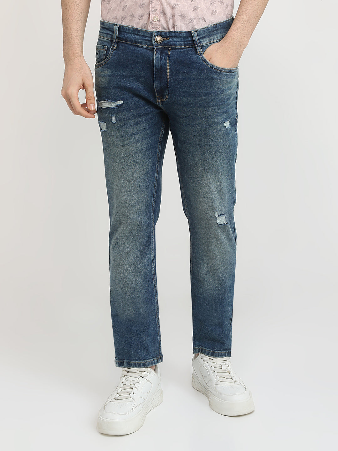 Parx Men Blue Low Rise Tapered Fit Knitted Jeans