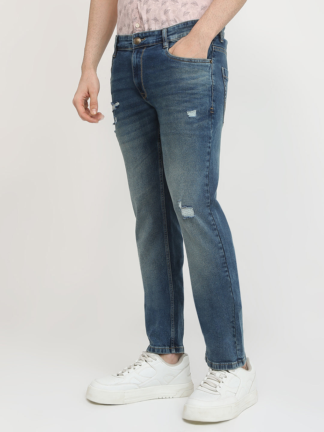 Parx Men Blue Low Rise Tapered Fit Knitted Jeans