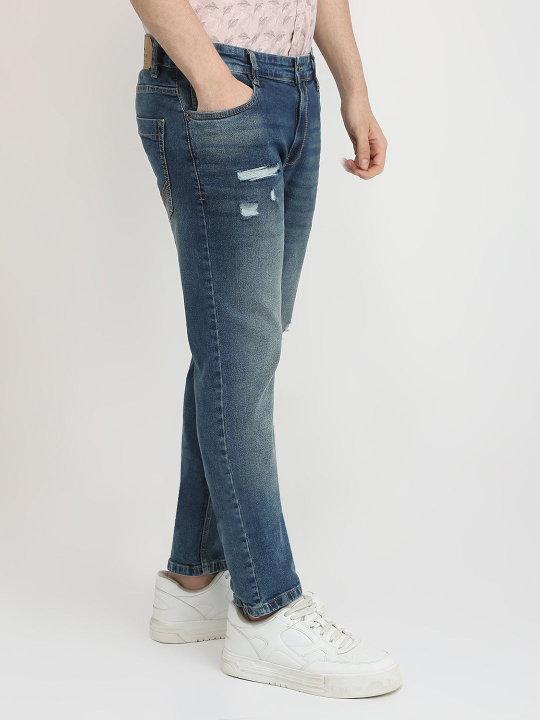 Parx Men Blue Low Rise Tapered Fit Knitted Jeans