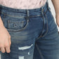 Parx Men Blue Low Rise Tapered Fit Knitted Jeans