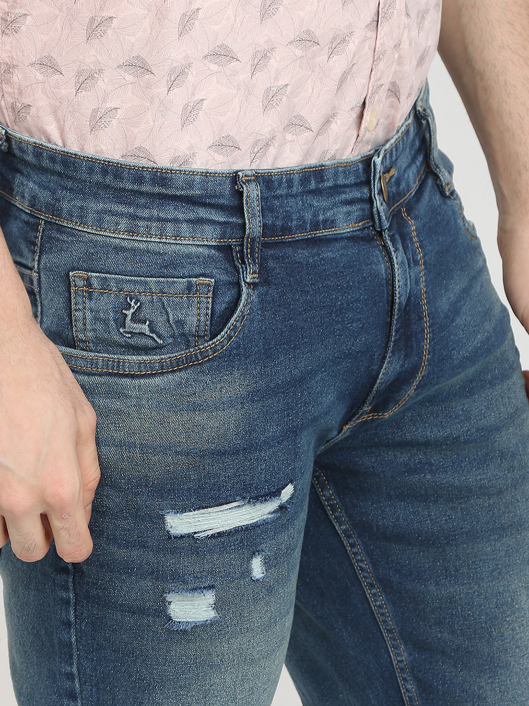 Parx Men Blue Low Rise Tapered Fit Knitted Jeans