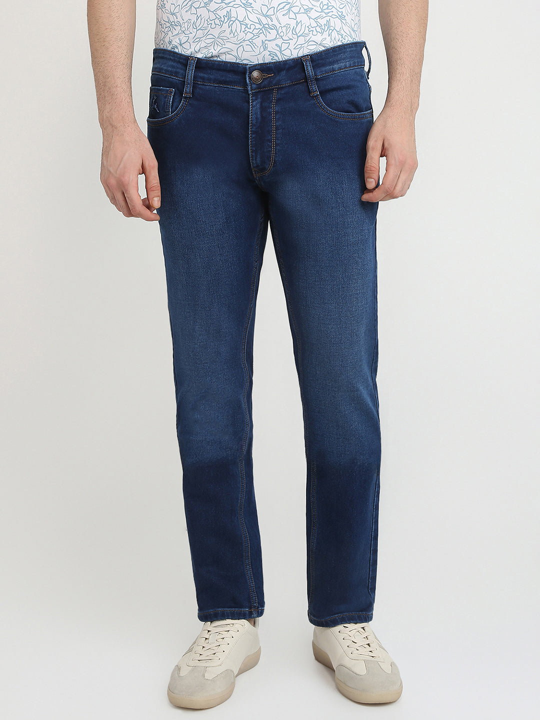 Parx Men Blue Low Rise Tapered Fit Knitted Jeans