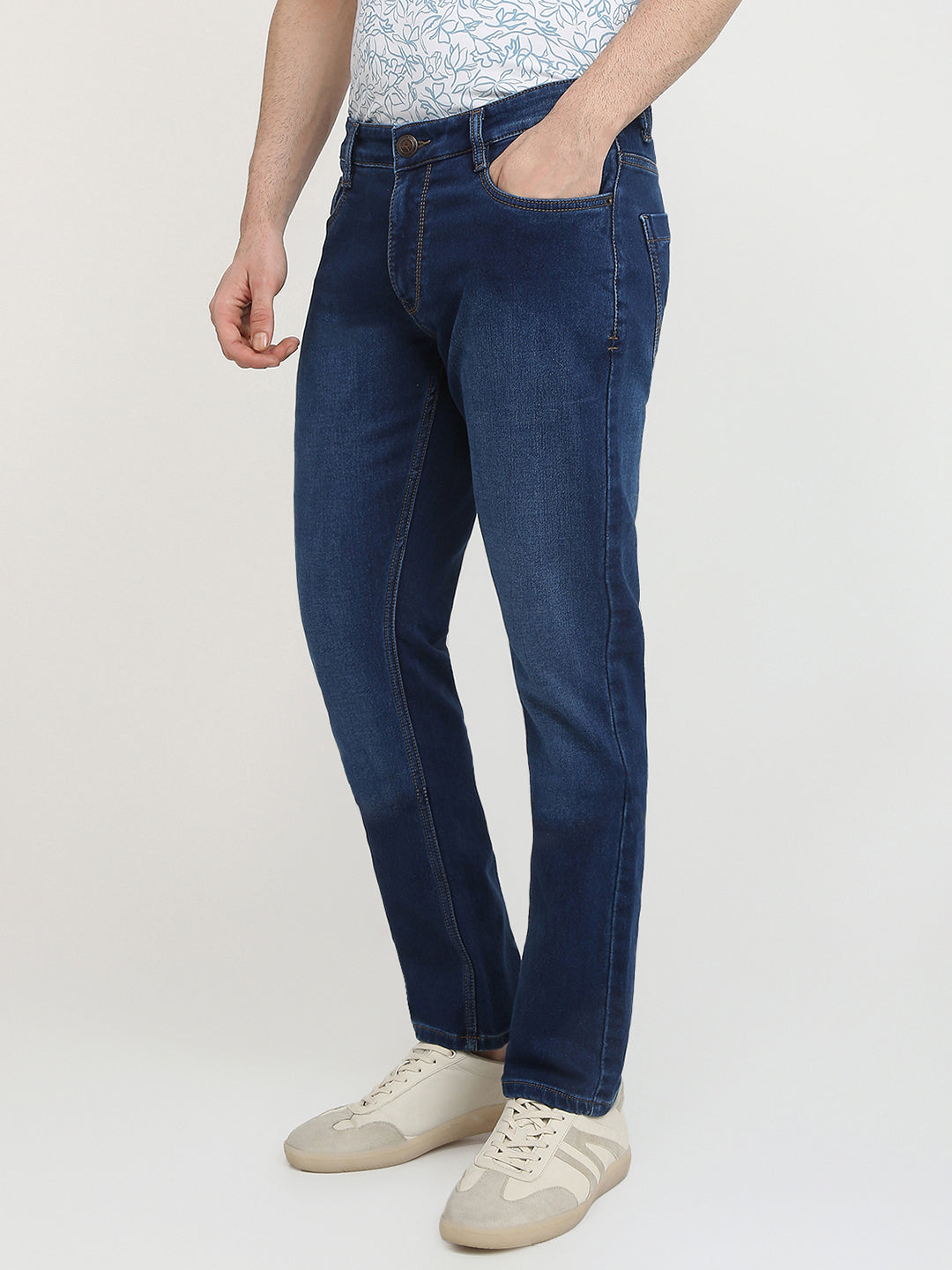 Parx Men Blue Low Rise Tapered Fit Knitted Jeans