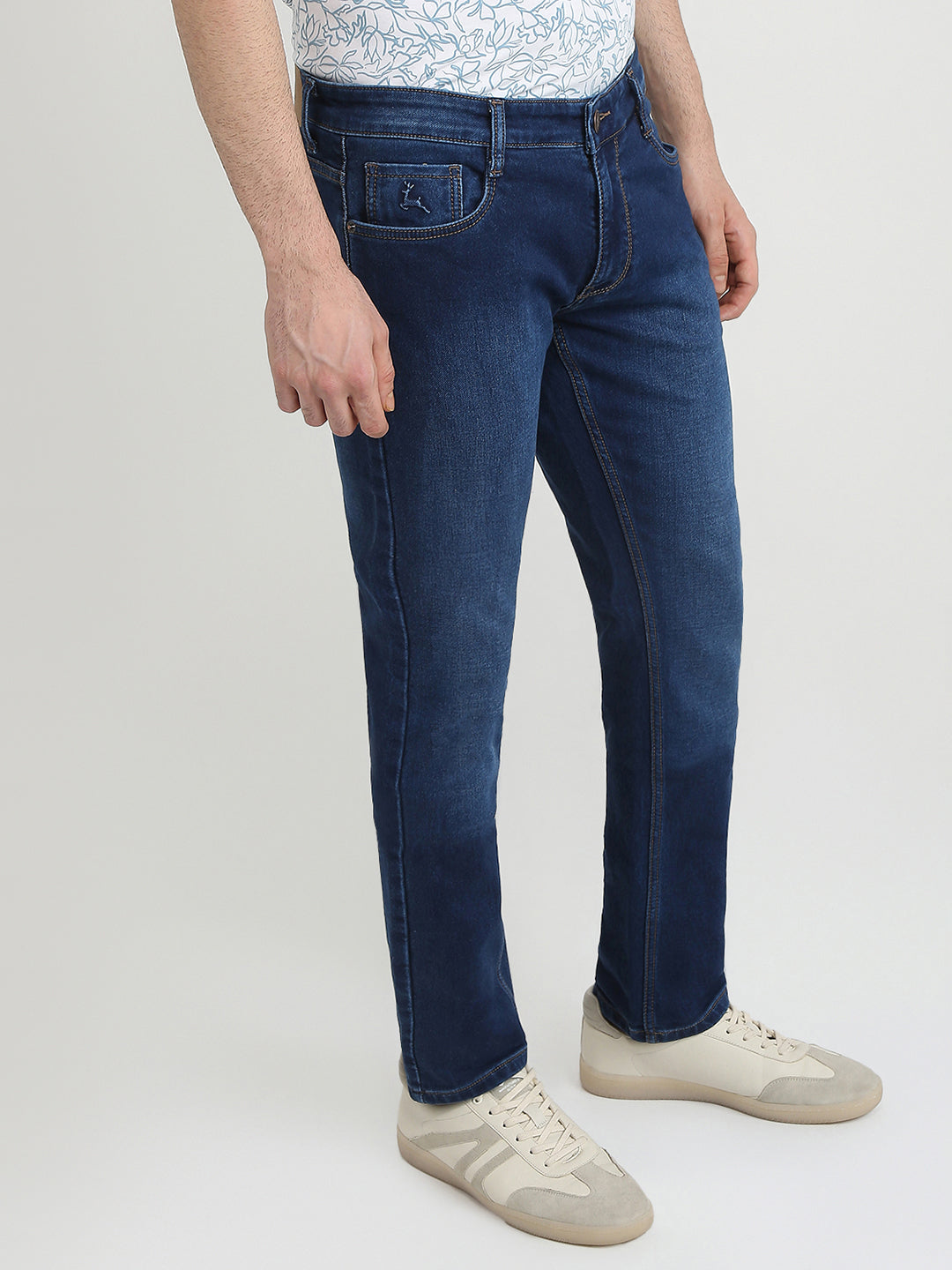 Parx Men Blue Low Rise Tapered Fit Knitted Jeans