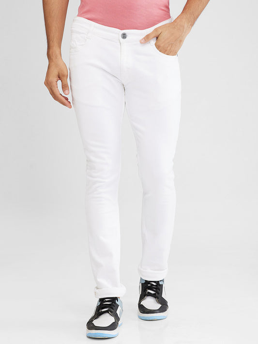 Parx White Knitted Low Rise Skinny Fit Cotton Blend Jeans