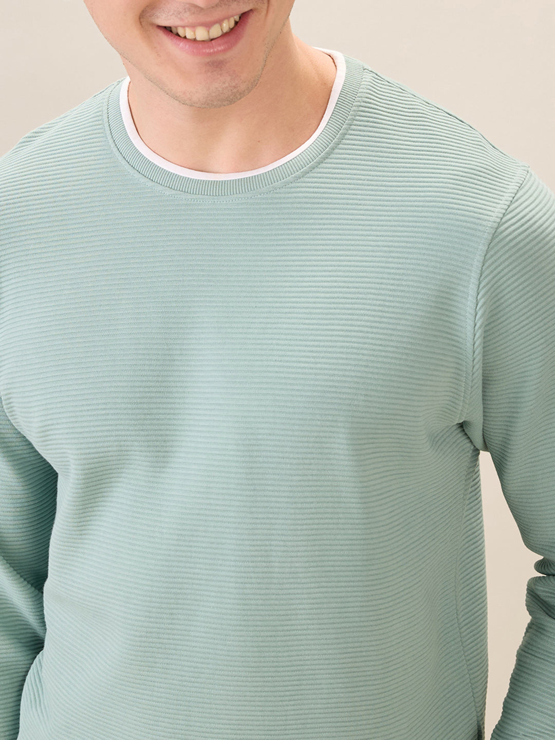 Parx Men Green Regular Fit Structure Round Neck Collar Sweatshirt