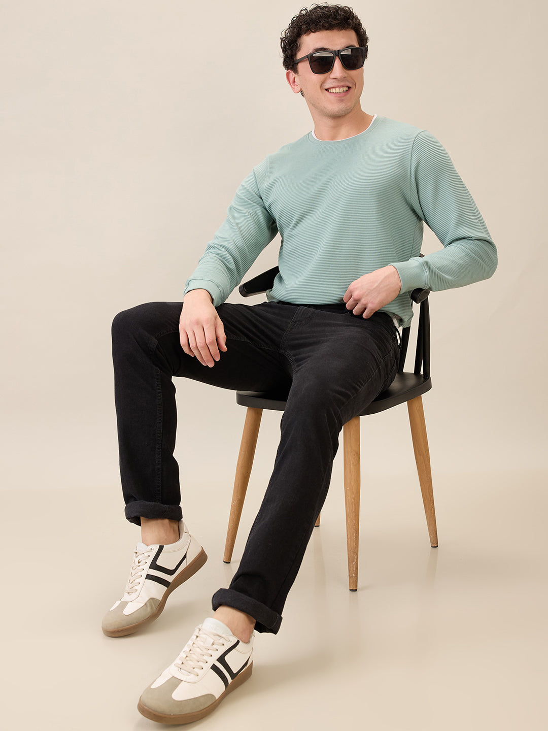 Parx Men Green Regular Fit Structure Round Neck Collar Sweatshirt