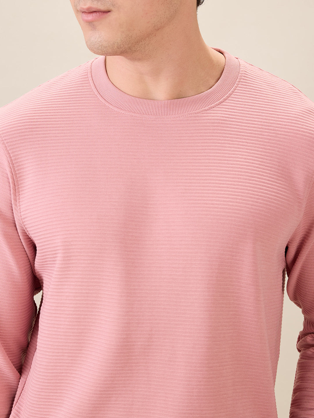 Parx Men Pink Regular Fit Structure Sweatshirt