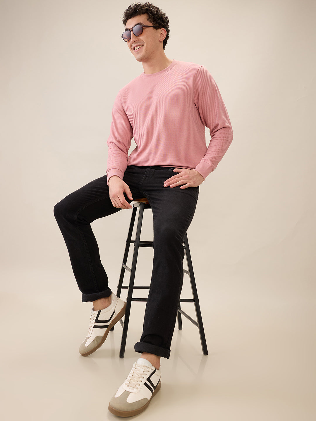 Parx Men Pink Regular Fit Structure Sweatshirt