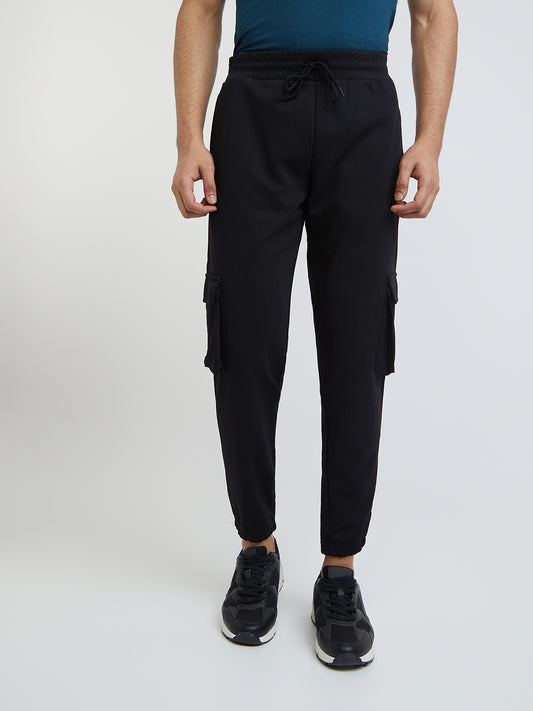 Parx Men Black Solid Jogger Fit Polyester Blend Jogger