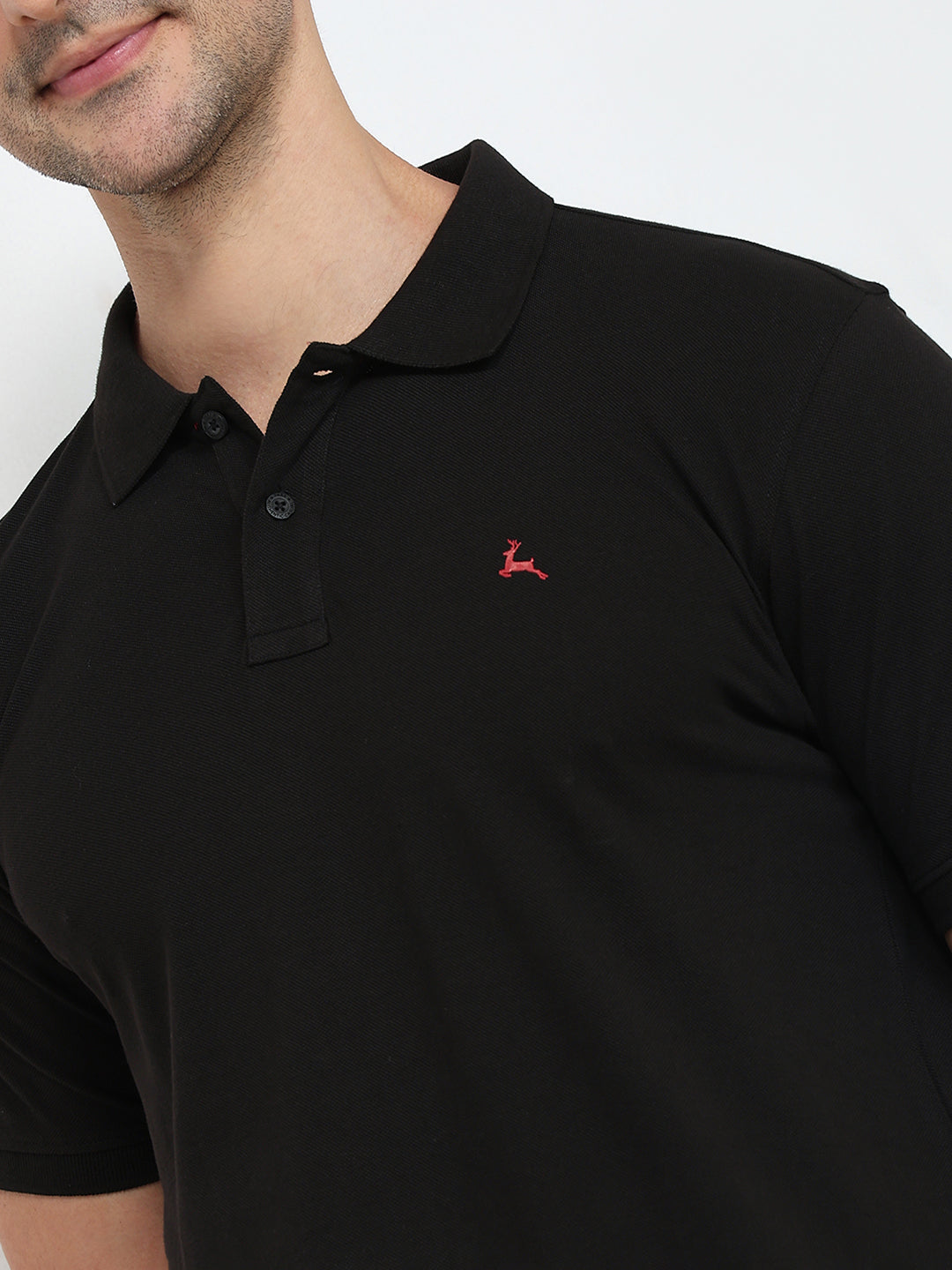 Parx Men Black Regular Fit Solid Polo Neck Collar T-Shirt