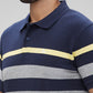 Parx Blue Yarn Dyed Regular Fit Cotton Blend T-Shirt