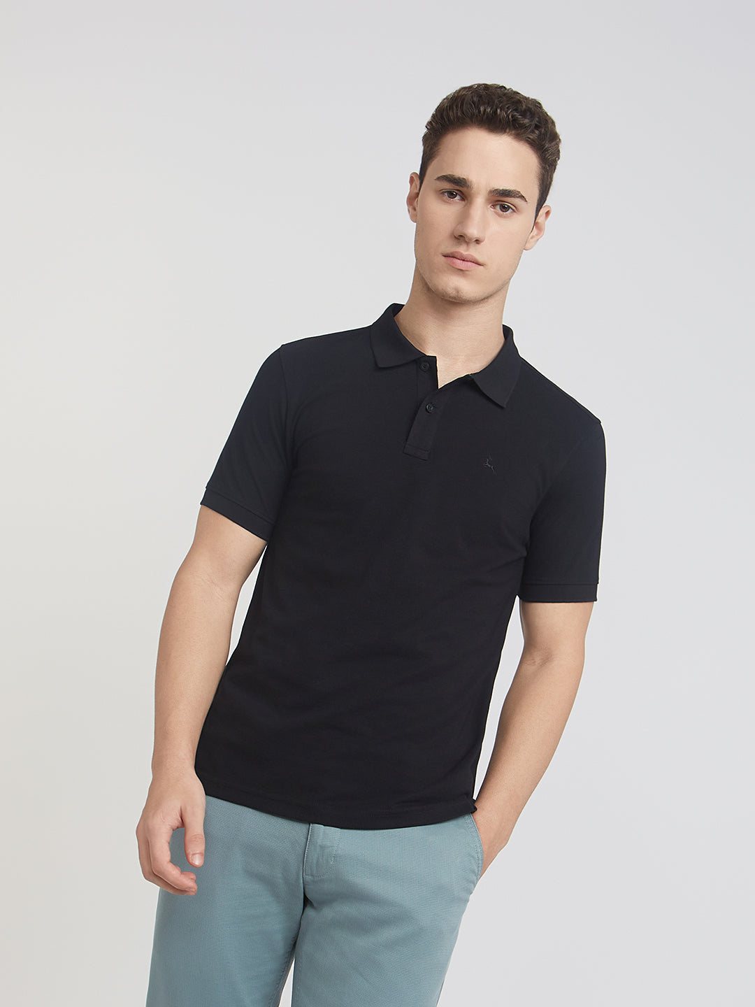 Parx Men Black Regular Fit Solid Polo Neck Collar T-Shirt