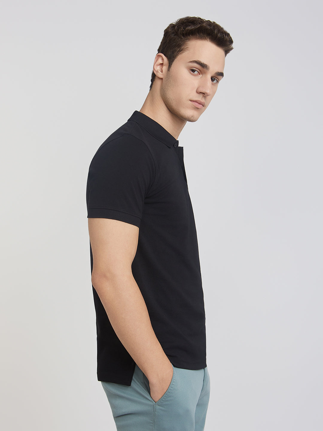 Parx Men Black Regular Fit Solid Polo Neck Collar T-Shirt