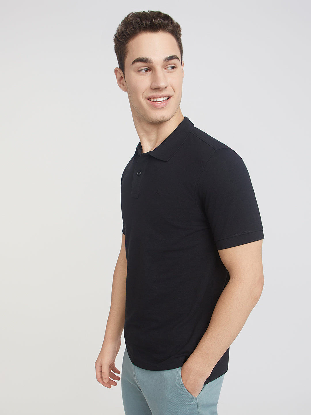 Parx Men Black Regular Fit Solid Polo Neck Collar T-Shirt