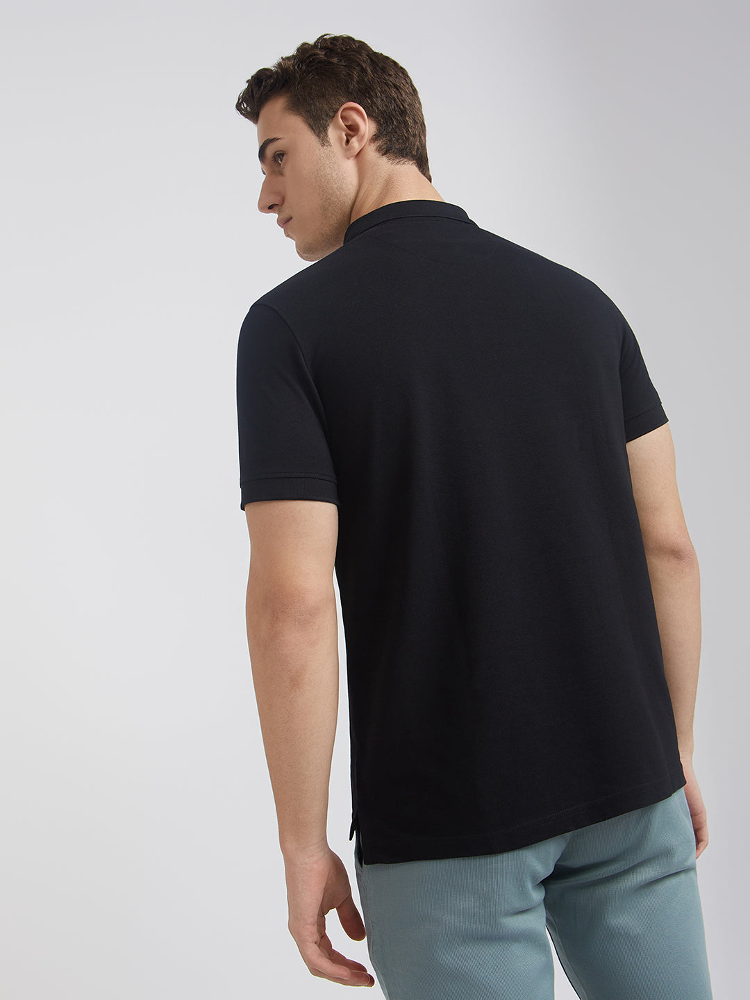 Parx Men Black Regular Fit Solid Polo Neck Collar T-Shirt