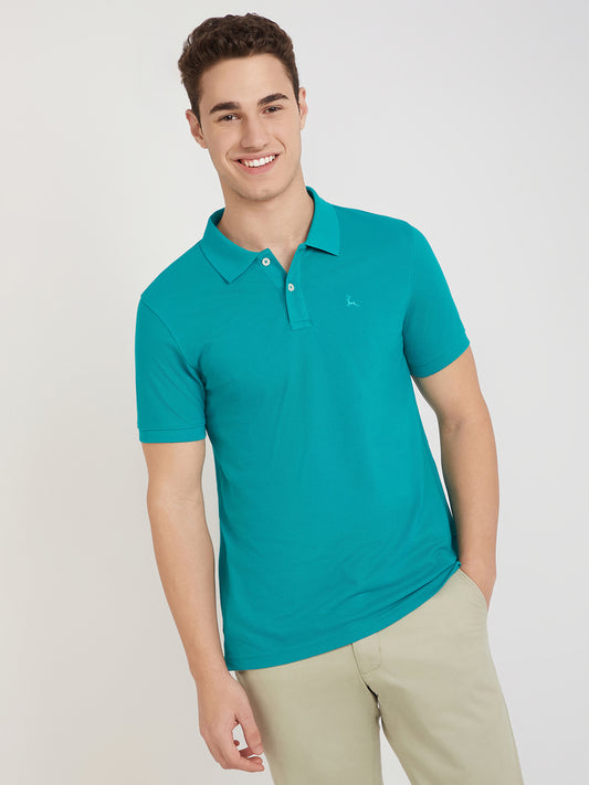 Parx Men Green Solid Regular Fit Cotton Blend T-Shirt
