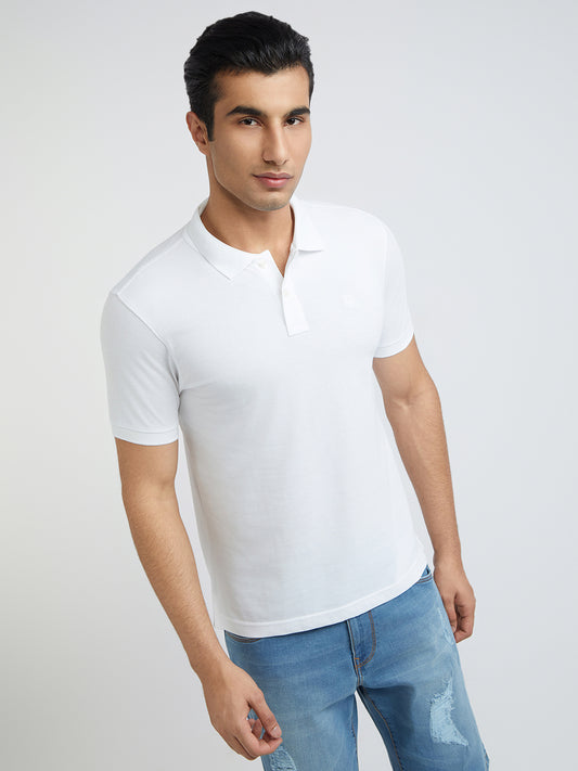 Parx Men White Solid Regular Fit Cotton Blend T-Shirt