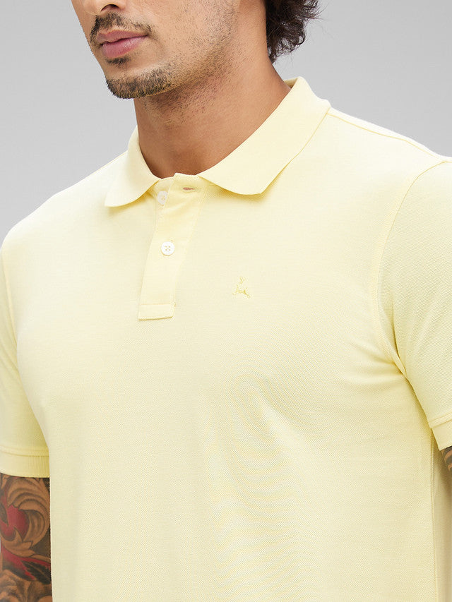 Parx Yellow Solid Regular Fit Cotton Blend T-Shirt