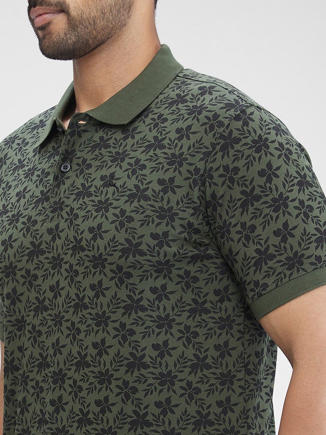 Parx Green Printed Regular Fit Cotton T-Shirt