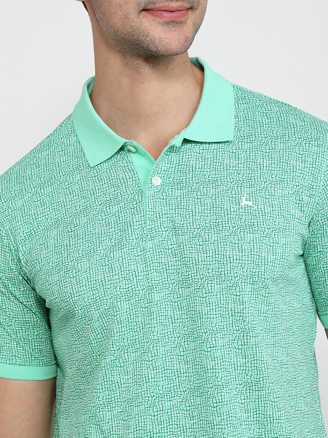 Parx Men Green Regular Fit Print Polo Neck Collar T-Shirt