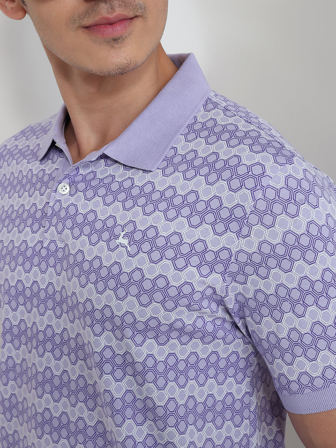 Parx Men Purple Regular Fit Print Polo Neck Collar T-shirt