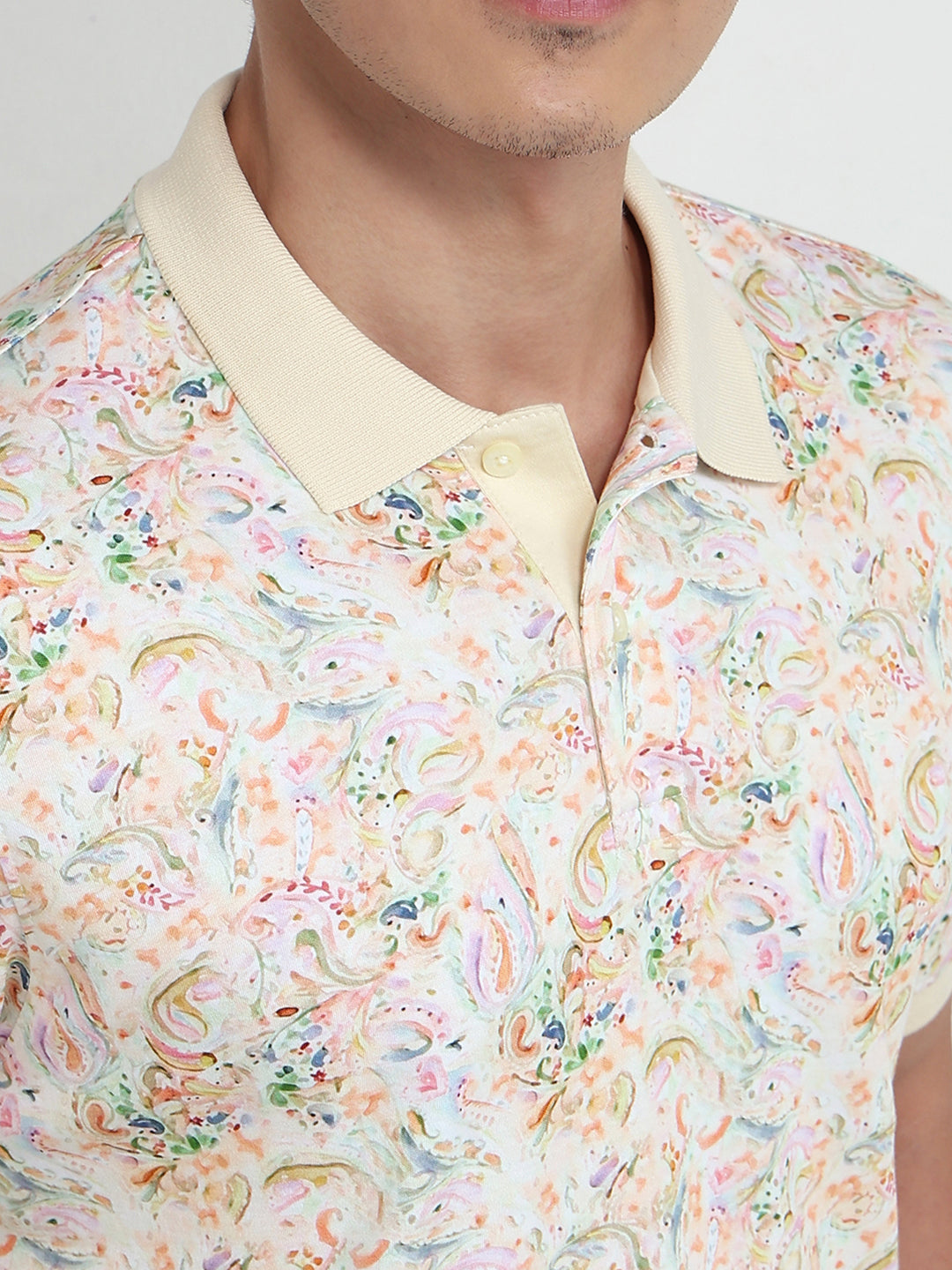 Parx Men White Regular Fit Print Polo Neck Collar T-shirt