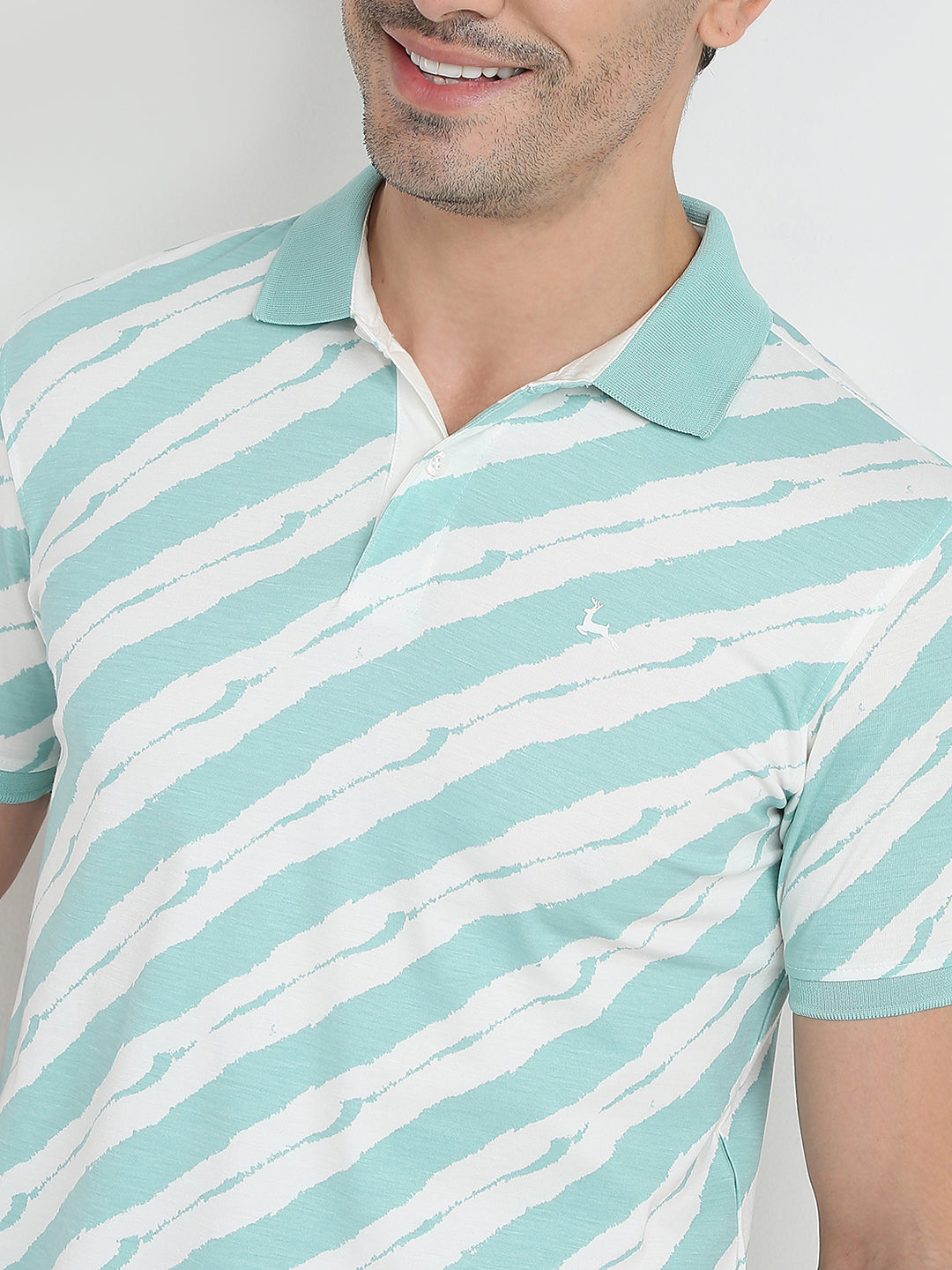 Parx Men Green Regular Fit Printed Polo Neck Collar T-Shirt