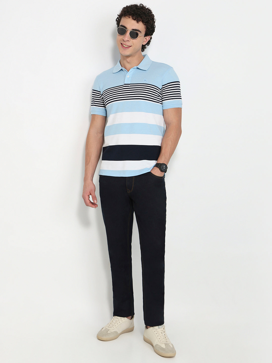 Parx Men Blue Yarn Dyed Regular Fit T-Shirt