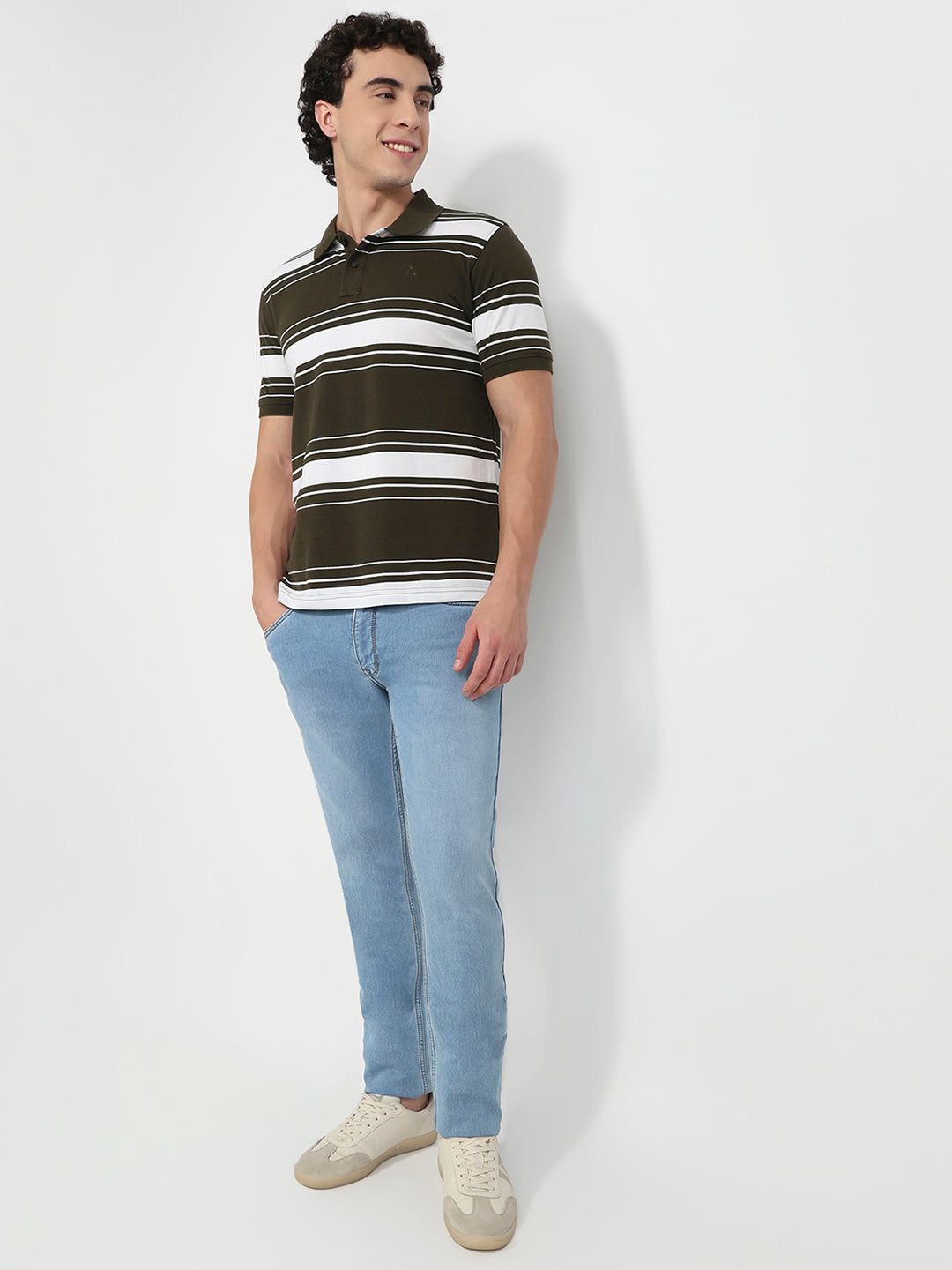 Parx Men Green Yarn Dyed Regular Fit T-Shirt