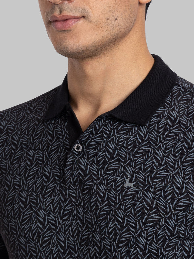 Parx Black Printed Regular Fit Cotton T-Shirt