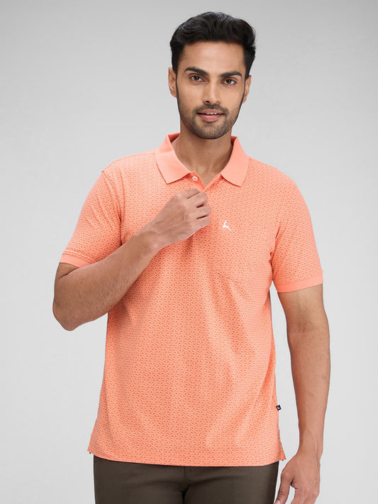 Parx Orange Printed Regular Fit Cotton T-Shirt