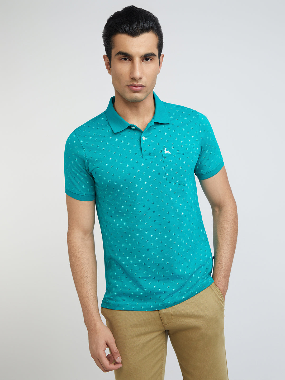 Parx Men Green Printed Regular Fit Half Sleeve Polo Neck T-Shirt