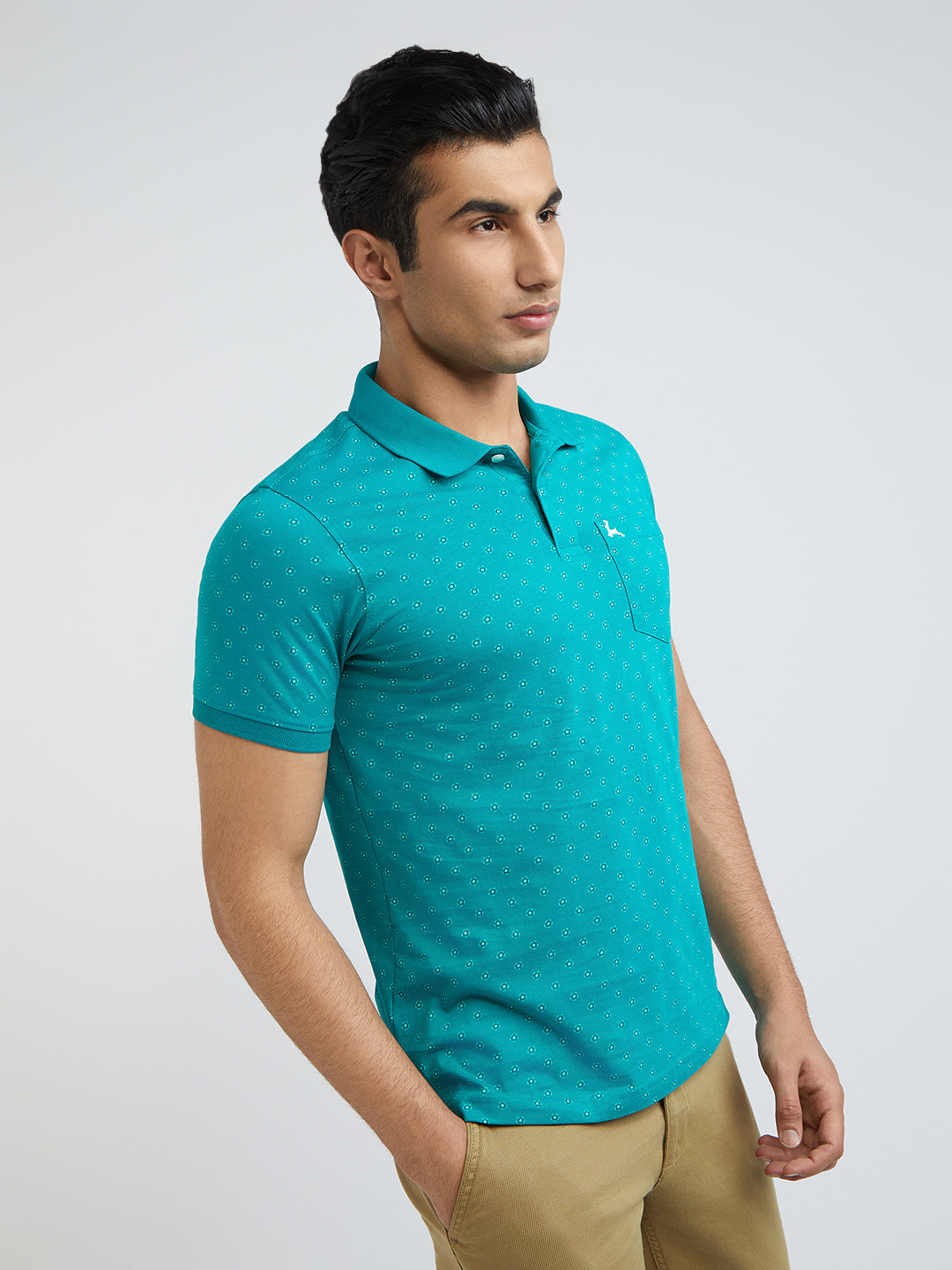 Parx Men Green Printed Regular Fit Half Sleeve Polo Neck T-Shirt