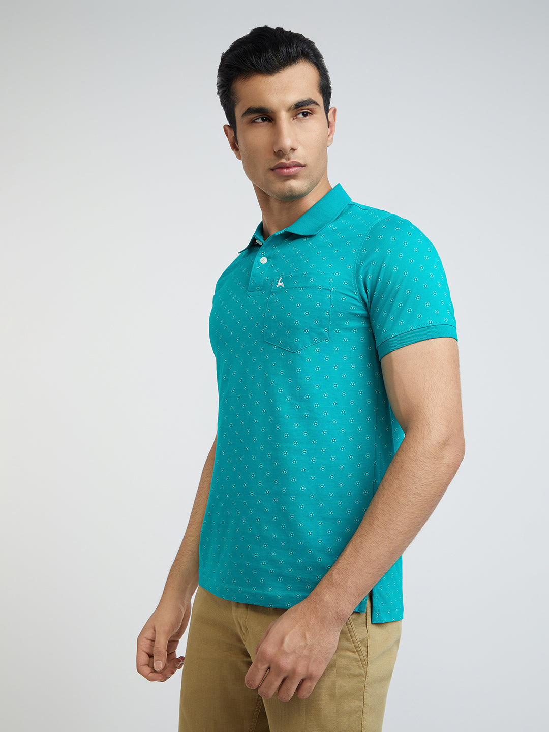 Parx Men Green Printed Regular Fit Half Sleeve Polo Neck T-Shirt