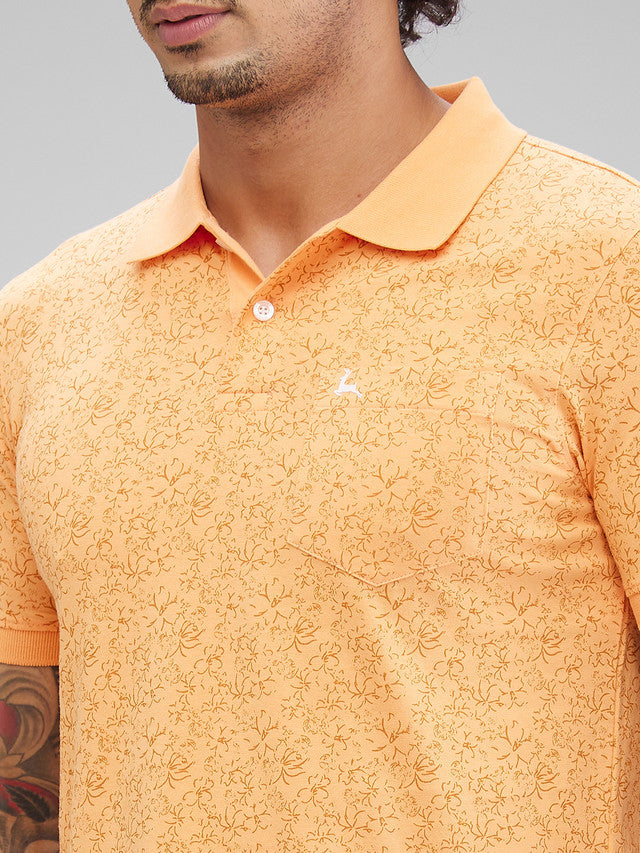 Parx Orange Printed Regular Fit Cotton T-Shirt