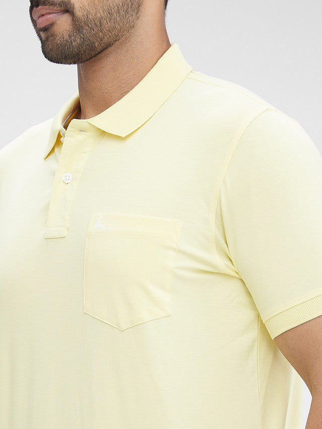 Parx Yellow Solid Regular Fit Cotton Blend T-Shirt