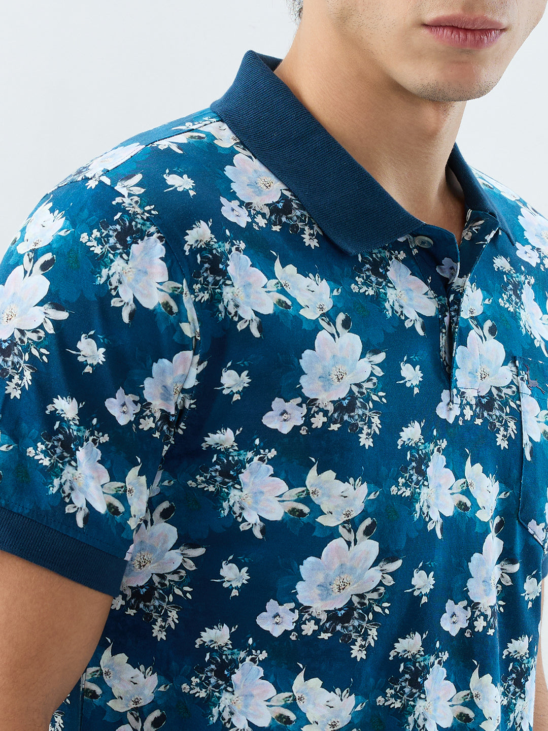 Parx Men Blue Regular Fit Print Polo Neck Collar T-Shirt