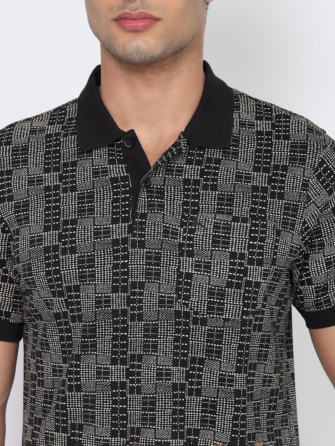 Parx Men Black Regular Fit Print Polo Neck Collar T-Shirt