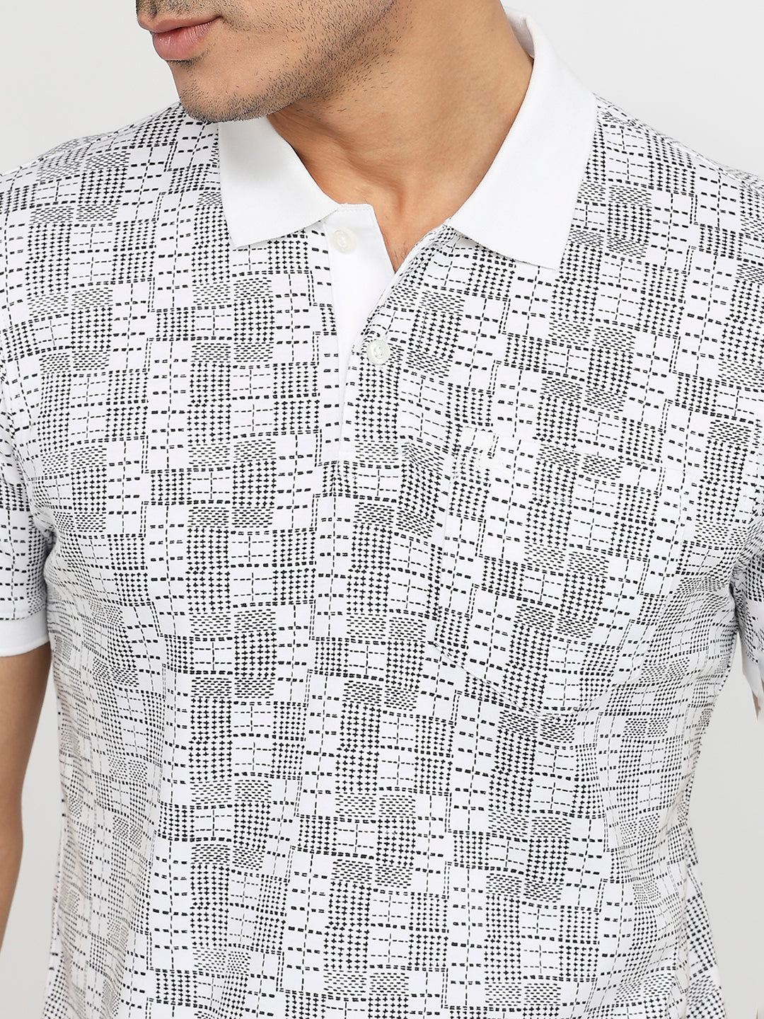 Parx Men White Regular Fit Print Polo Neck Collar T-shirt